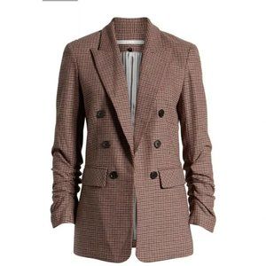 Veronica Beard Blazer Houndstooth Tweed Red Green Brown Beacon Dickey Jacket Sz6